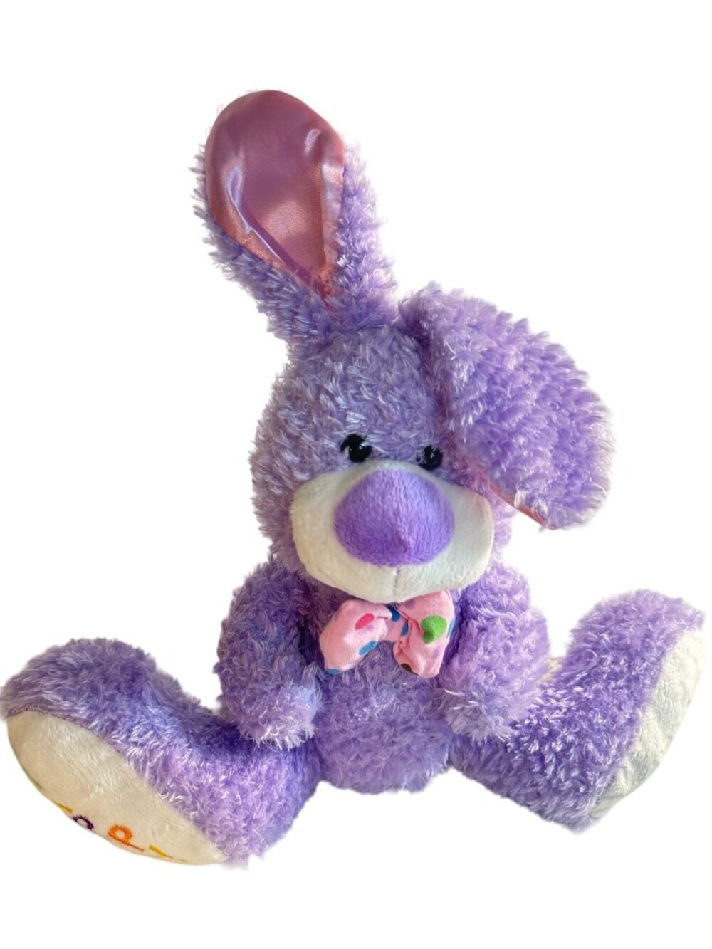 Fluffy Plush Purple Bunny Rabbit Happy Easter Embroidery Dan Dee 12"